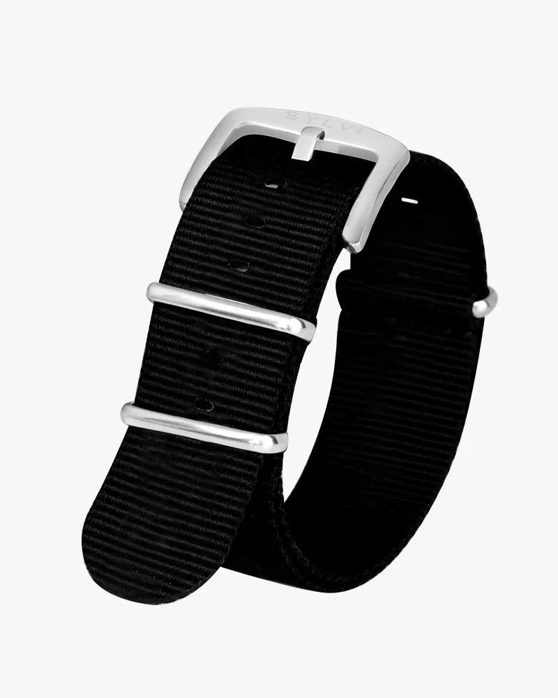 24mm Black Silver Nylon Strap - Image 3