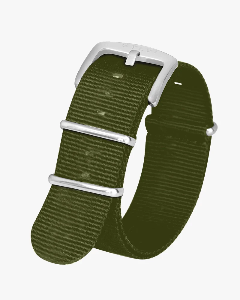 24mm Green Silver Nylon Strap - Image 3